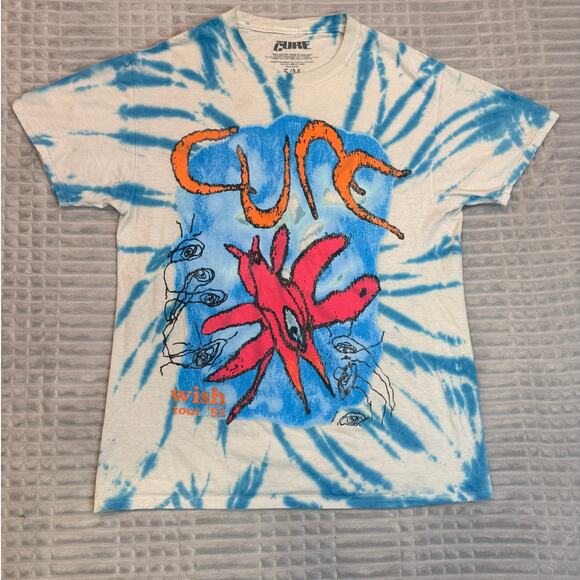 Adult The Cure Wish Tour 92 Remake Blue Tie Dye Graphic Tee T-Shirt Small Medium - Picture 1 of 7